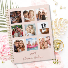Agenda Colagem da família de fotos rosa dourado pincel ro