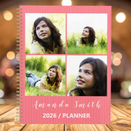 Agenda Colagem de 5 Fotos Rosa Personalizada