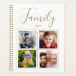 Agenda Colagem de Fotos da Família 4 Personalizada<br><div class="desc">Planejador personalizado com 4 espaços de colagem de fotos e tipografia de nome. Adicionar ano atual. Agenda. Branco com sotaque. Adicione suas fotos favoritas e personalize este planejador.</div>
