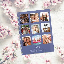 Agenda Colagem de fotos da família com o nome azul script