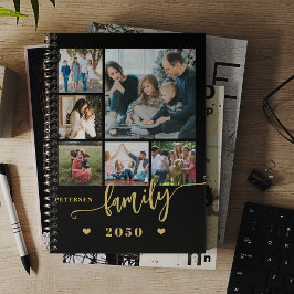 Agenda Colagem de fotos da família moderna preto dourado 