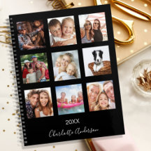 Colagem de fotos da família monograma preto 2027
