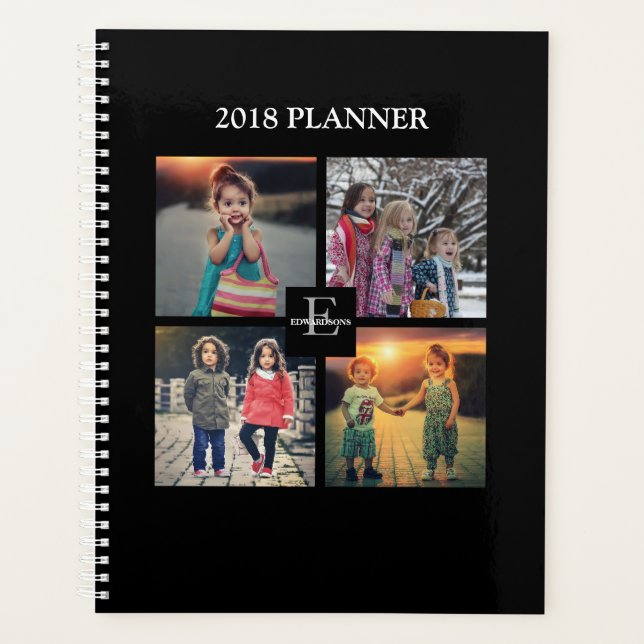 Agenda Colagem de fotos da família personalizada em preto (Frente)