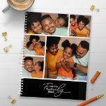 Agenda Colagem de Fotos de Família com Caligrafia Elegant<br><div class="desc">Crie um planejador personalizado usando este modelo de colagem de fotos fácil. Adicione fotos à frente,  incluindo o ano,  o nome da sua família e o seu nome ou outro texto personalizado,  e uma foto em tamanho real na capa traseira.</div>