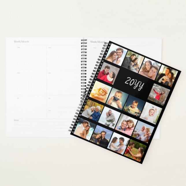 Agenda Colagem de Fotos de Qualquer Ano Preta (Exibição)