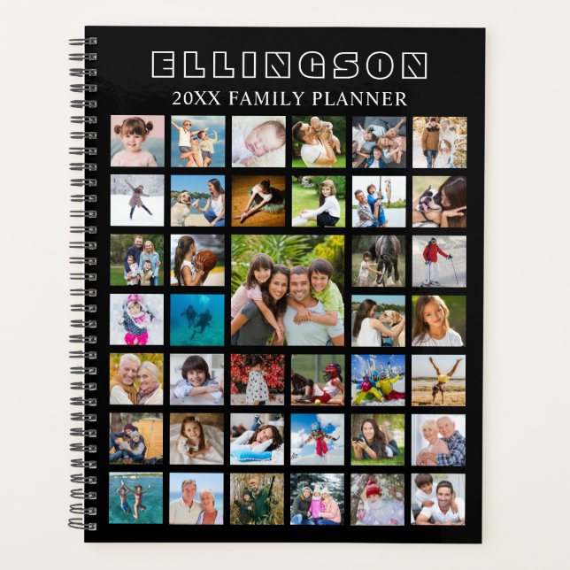 Agenda Colagem de Fotos Moderna Personalizada a Preto (Frente)