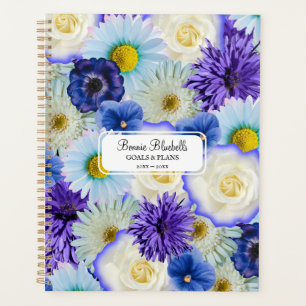 Agenda Colagem Floral Azul e Branco Grande Negrito Person