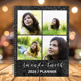 Agenda Colagem Personalizada de 5 Fotos Preto Brilhante