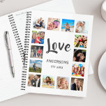 Agenda Colagem Personalizada de Fotos da Família Personal<br><div class="desc">Crie sua própria colagem personalizada de 14 fotos,  planejador com suas imagens personalizadas em um simples fundo branco moderno. A cara do planejador também apresenta seu nome familiar,  ano estabelecido e um roteiro manuscrito de "Amor". Adicione suas fotos,  designs ou trabalhos de arte favoritos para criar algo realmente único.</div>