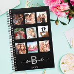 Agenda Colagem personalizada monograma preto 2023<br><div class="desc">Faça sua própria colagem de fotos da família como presente ou para você mesmo. Use quatro, 9 das suas fotos favoritas de sua família, amigos, destino de viagem de sonho ou animal de estimação! Personalize e adicione um nome e sua letra monográfica. O nome é escrito com um moderno estilo...</div>