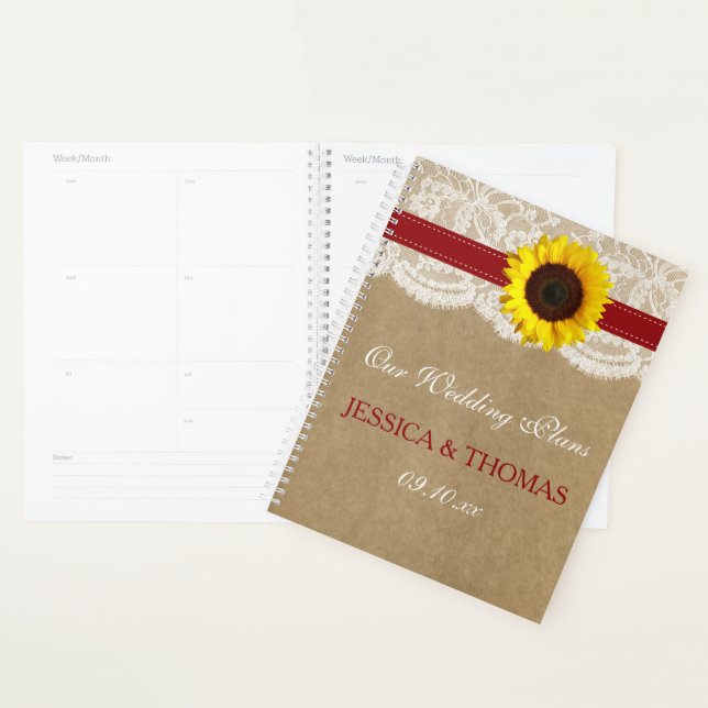 Agenda Coleção de Casamentos de Girassol Rustic Kraft (Exibição)