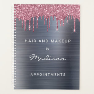 Agenda Coleta Rosa Glitter Coletor Prata Empurrada Compro