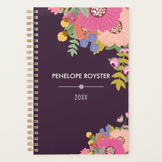 Agenda Colorful Floral Bouquet Name Planner (Frente)