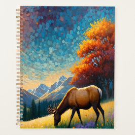 Agenda Colorful Meadow Elk with Flowers Art