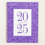 Agenda Colorida Colorida Roxa Personalizada 2025<br><div class="desc">Purple divertido - tão roxo - e lavanda faux glitter sparkle background em um novo planejador clássico,  sem aparência luxuosa,  para 2025,  com nome personalizado ou assunto do planejador título dentro a quadrado no cobrir frontal.</div>