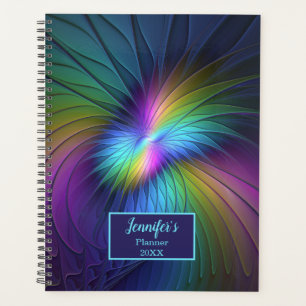 Agenda Colorida com Nome Fratural Abstrato Moderno Azul