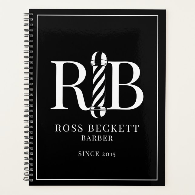 Agenda Compromisso Branco Preto Barber Pole Barber (Frente)