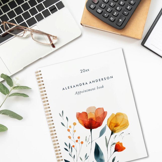 Agenda Compromisso de Flores Selvagens Laranja Moderna (Modern Watercolor Orange Wildflowers Appointment Planner)