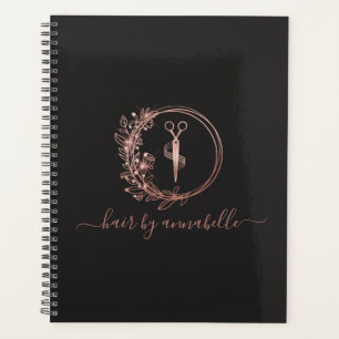 Agenda Compromisso de Hairstylist do Logotipo Dourado ros
