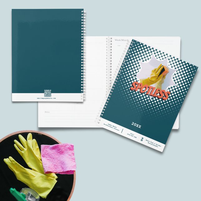 Agenda Compromisso de Limpeza da Casa Branca Azul Profiss (Professional Blue White House Cleaning Appointment Planner | Promotional Gift Motto Contact QR-code)