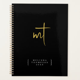 Agenda Compromisso de Script de Iniciais Douradas Pretas 
