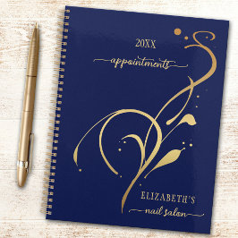 Agenda Compromisso Floral Dourado do Marinho Elegante