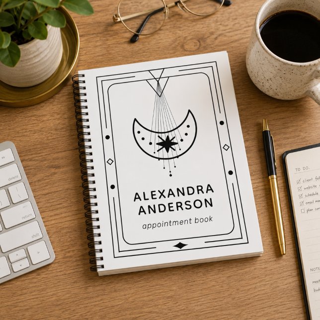 Agenda Compromisso Geométrico Celestial Lua Crescente (Geometric Celestial Crescent Moon Appointment Planner)