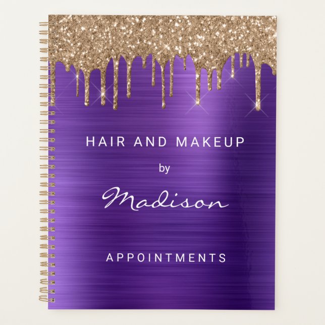 Agenda Compromisso Roxo de Derrame de Lixo Dourado Faux (Frente)