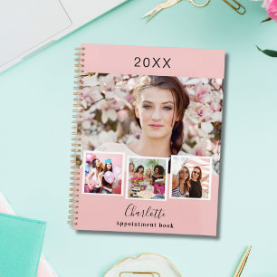 Agenda Compromissos de colagem de fotos a rosa esbranquiç