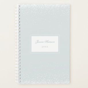 Agenda Confetti Branco Simples Monograma Cinza Azul Elega