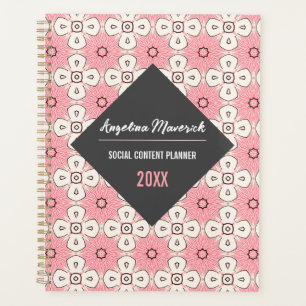 Agenda Conteúdo Social de Padrão Preto e Rosa Elegante