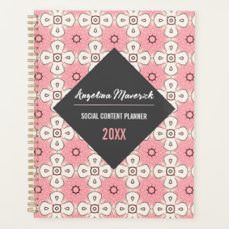Agenda Conteúdo Social de Padrão Preto e Rosa Elegante