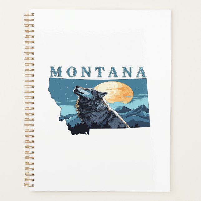 Agenda Contorno de Montana Lobo e Lua (Frente)