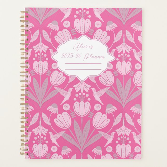 Agenda Coquete Rosa Hummingbird Personalizado Anualmente (Frente)