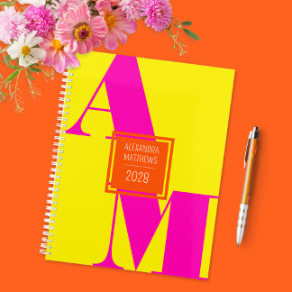 Agenda Cor Amarelo Cor-de-Rosa Personalizada Nome do Mono