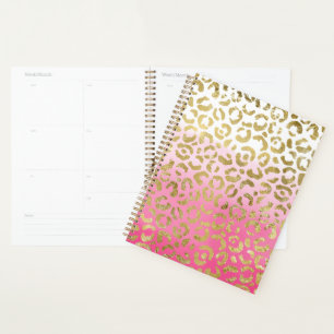 Agenda Cor branca rosa-d-água Dourada Glama Leopardo