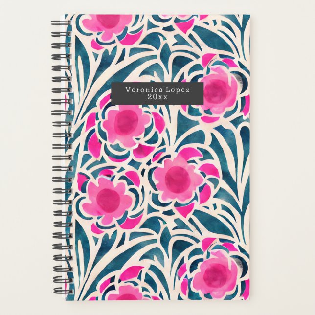 Agenda Cor da Água Inspida Rosa + Azul Floral Botânico (Frente)