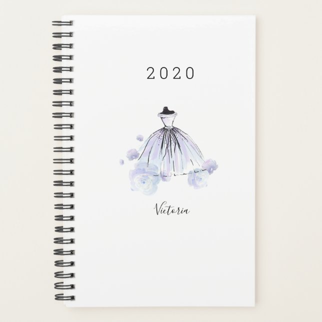 Agenda Cor de Água Azul Chic Moderna Elegante (Frente)
