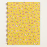 Agenda Cor de Água Rosa Padrão Floral Amarelo Brilhante<br><div class="desc">Padrão floral cor-de-na moda cor-de-rosa com flores pintadas manualmente,  cor-de-rosa,  e cor de-água laranja,  num fundo amarelo brilhante. Desenvolvido exclusivamente para você pelo Happy Dolphin Studio!</div>
