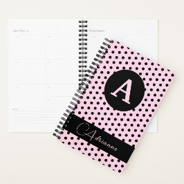 Agenda Cor-de-rosa branca com Bolinhas pretas