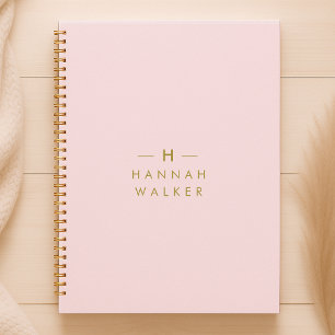 Agenda Cor-de-rosa-branco monograma Elegante Dourado Mi