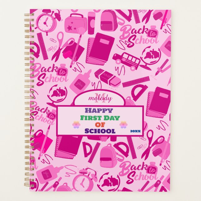 Agenda cor-de-rosa feminino personalizável Voltar ao padr (Frente)