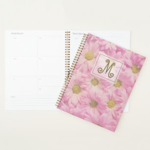 Agenda Cor-de-rosa Flor Blush Monograma Amarelo Cor-de-ro