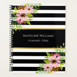Agenda Cor-de-rosa-rosa-branco-preto Dourado Floral 2026