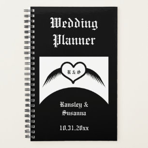 Agenda Coração Alado Casamento Gótico com Monograma Perso