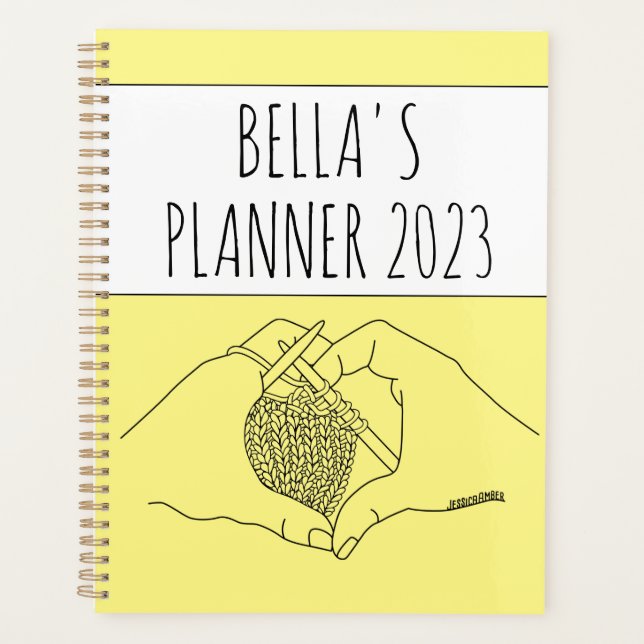 Agenda Coração Bonita Coração Mãos Desenhando Ano Amarelo (Frente)