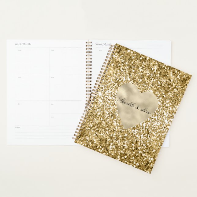 Agenda Coração de Ouro Brilho Personalizado (Exibição)