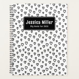 Agenda Coração de Padrão de Dodle Preto e Branco Personal