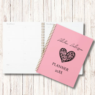 Agenda Coração do Padrão-Leopardo Negro e Rosa-Blush