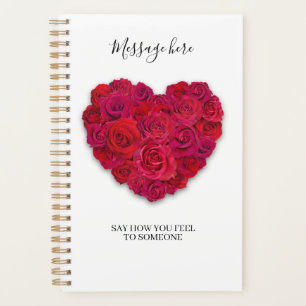 Agenda Coração Floral Romântico de Rosa Vermelha com Text